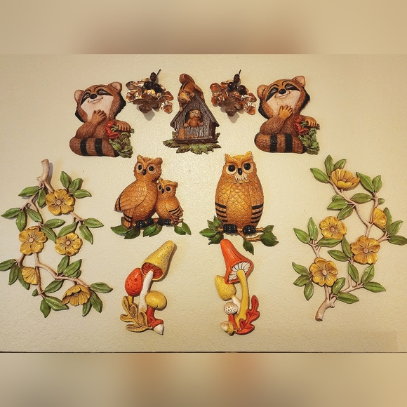 Large Vintage dart Syroco yellow and green cherry blossom wall décor - Picture 10 of 10